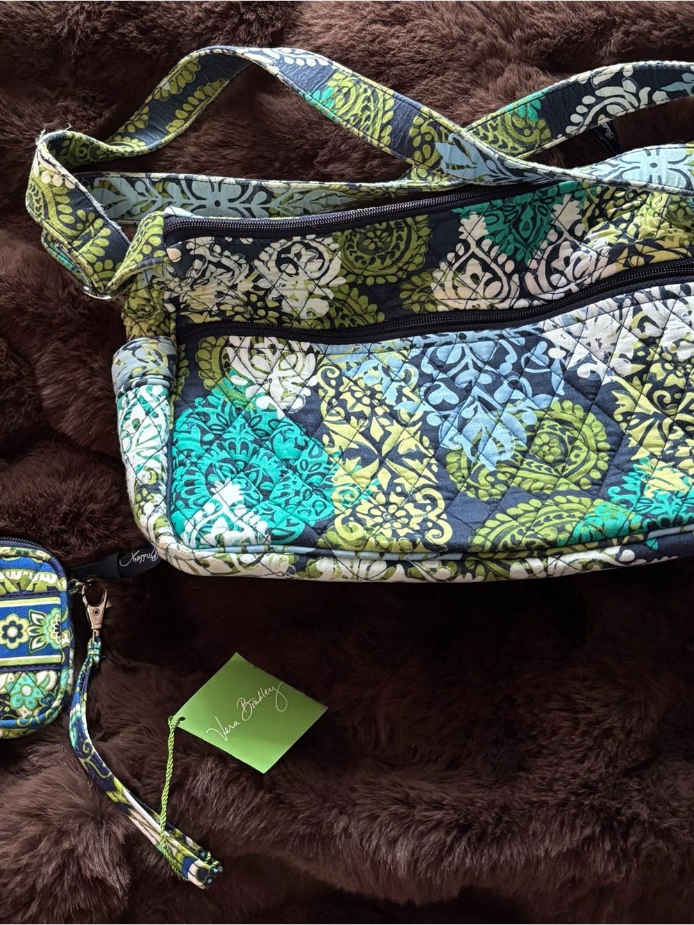 NEW Vera Bradley Quilted Crossbody Bag in Teal & Green with card case